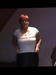 Lewd businesswoman seems excited